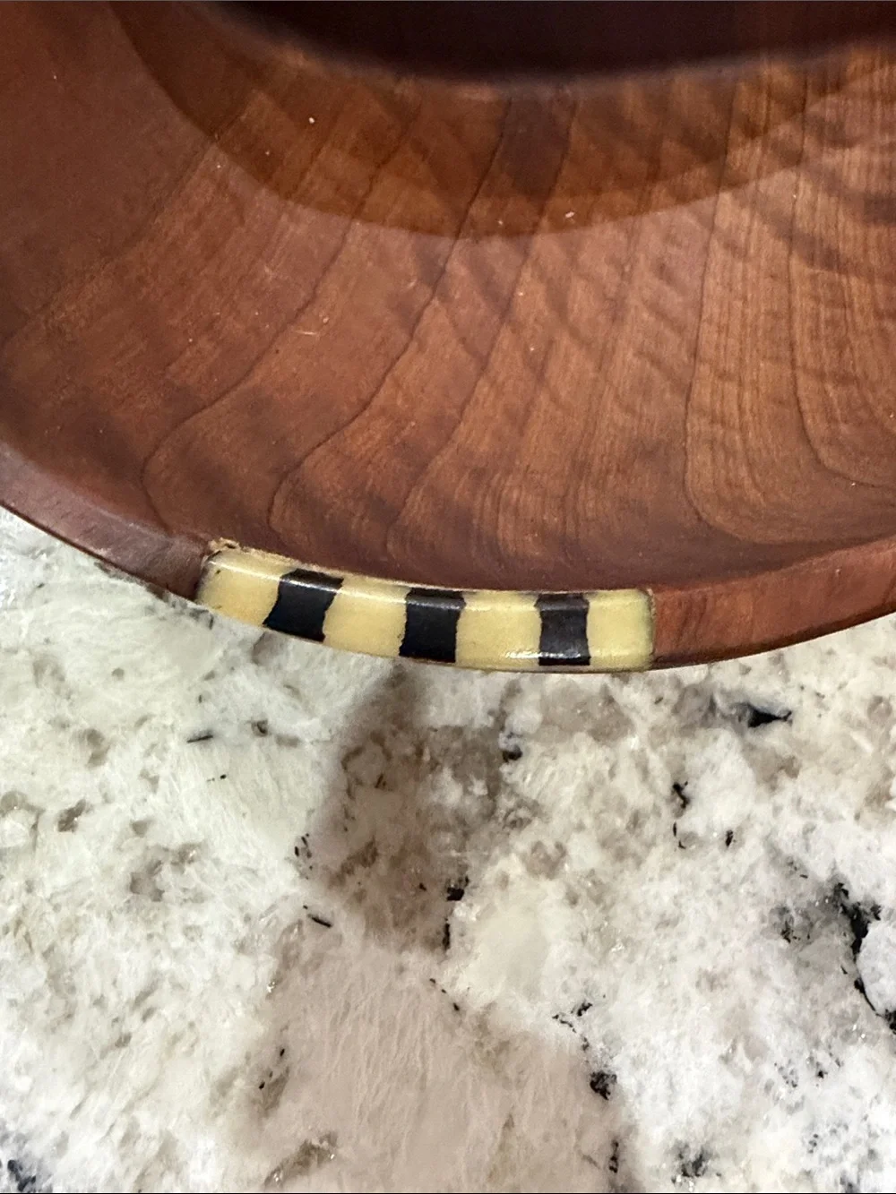 Vintage Handcrafted African Wild Olive Wood Divided Serving Bowl With Bone Inlay
